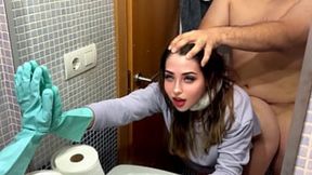 Young petite babe gets fucked hard in the bathroom