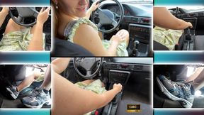 Girl Taxi Driver in Dress and ASICS Sneakers Pedal Pumping 1080 - Foot Fetish - Calves - Voyeurism - Foot Domination - Foot Worship - Feet - Driving - Car - Upskirt - Retro Car - Manual Transmission - Girl Shifting Gears - Female Hands