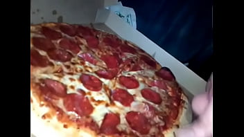 massive cumshot on young wifes pizza has friend eat some too!