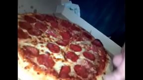 massive cumshot on young wifes pizza has friend eat some too!