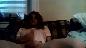Dark haired crossdresser was totally busy with having fun on her own