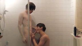 Twink boys play in the shower