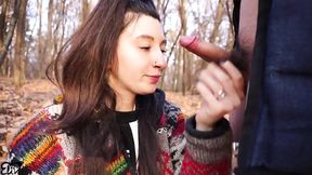 Hard Blowjob in the Woods (with Swallowing) to a Hairy Cock