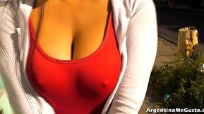 Big Natural Boobs and Cameltoe in Public