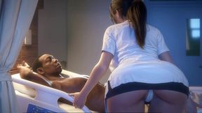 Nurse gives a deepthroat sucking to her BBC patient and rides his thick