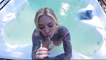 Busty blonde Christina Savoy dominates peeping stranger