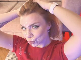 MASSIVE spunk fountain! Her face is ABSOLUTELY overspread goo