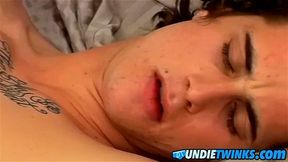 Big dicked stud Joey Steels jerks off and jizzes in undies