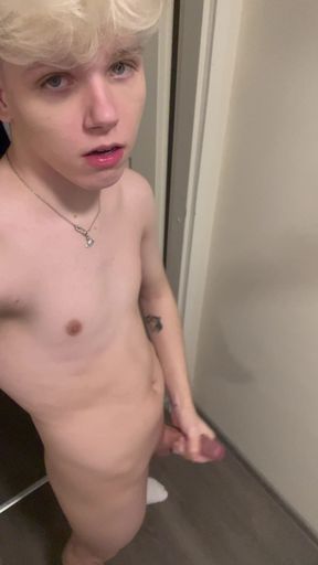 The blonde twink got overexcited and cummed on the floor