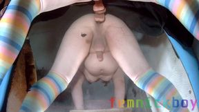 Fat sissy femboy playing with his little toy