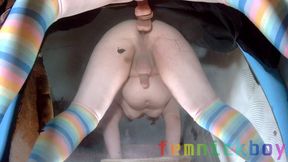 Fat sissy femboy playing with his little toy