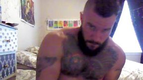 Beardy Tattoed Stud Dirty Talk and Jerk Show