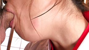 Adorable Japanese teen Yuuno Hoshi gives nice deepthroat and gets poked