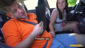 Brunette teen with bold skills mesmerizes in a daring driving test
