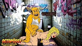 White wife gives a dirty public toilet BBC in cheating scenario