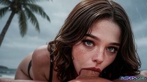 a cute girl who works at the hotel decided to show me a deserted beach on this island, but i couldn t resist and fucked her right there[ai]