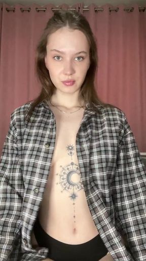 Slim amateur plays with her runaway nipples in a silly solo scene