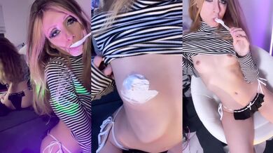 Tiny goth blonde gets whipped cream WAM fetish