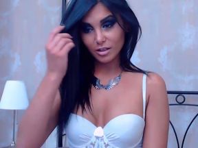 Black haired webcam girl in sexy stockings strips and masturbates for me