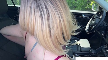 Step mom fucks herself in public in the mall parking lot