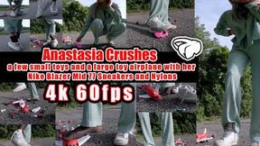 4k 60fps | Anastasia crushes a few small toys and a large toy airplane with her Nike Blazer Mid 77 sneakers and nylons