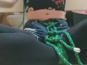 Self bondage orgasm in crossdress with buttplug