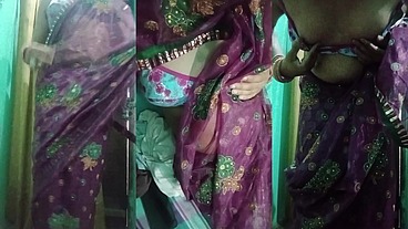 Indian Trans Woman Gaurisissy showing her full body and pressing and playing with her big boobs in pink saree