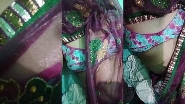Indian Trans Woman Gaurisissy showing her full body and pressing and playing with her big boobs in pink saree