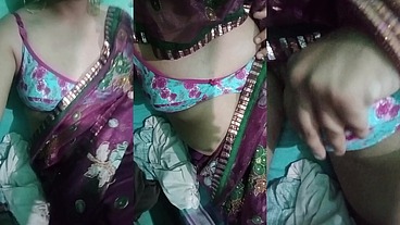 Indian Trans Woman Gaurisissy showing her full body and pressing and playing with her big boobs in pink saree