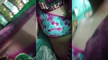 Indian Trans Woman Gaurisissy showing her full body and pressing and playing with her big boobs in pink saree
