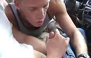 Gay Amateur Masturbates and Licks Cum in Car