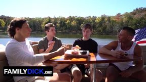 Step Dads Jax & Dalton pound twink step sons bareback on the boat