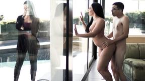 ”Furious big boobs MILF fucks huge dick neighbor in front of wifey”