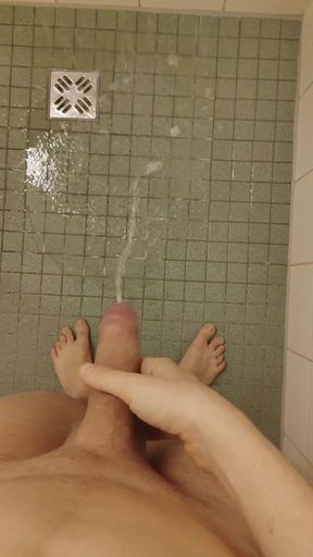 White Young Skinny Boy Under the Shower Piss and Cum