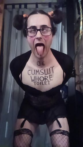 Worthless sissy slut fucks herself anally with dildo