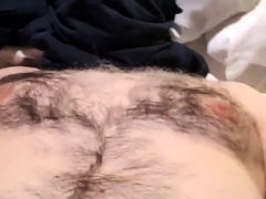 Jerking off in hotel.  Big cum shot. Hairy Bear