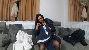 fur hooded downjacket obsession – masturbation, layering & intense orgasm