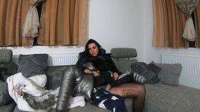 fur hooded downjacket obsession – masturbation, layering & intense orgasm