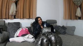 fur hooded downjacket obsession – masturbation, layering & intense orgasm