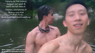Public outdoor fuck, lover boy Latino Nathan fucks Asian boy Tyler Wu