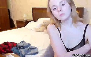 Blonde teen camgirl in seethrough bra