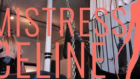 I put my Sissy on the swing and tie her up. I lock her in chastity and insert a metal anal plug in her ass!