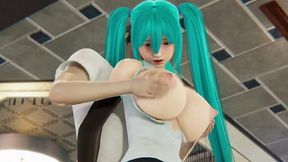 miku gets her boobs massaged, her ass licking and a big dildo in her pussy.