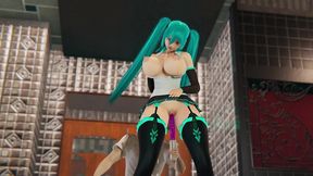 miku gets her boobs massaged, her ass licking and a big dildo in her pussy.