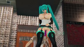 miku gets her boobs massaged, her ass licking and a big dildo in her pussy.