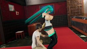 miku gets her boobs massaged, her ass licking and a big dildo in her pussy.