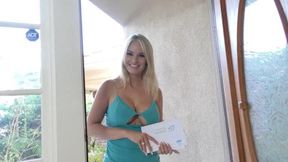 Busty blonde Racheal Cavalli pleasures her friend with her mouth, swallowing his cum