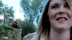 Lovely young French blonde fucked hard in the forest by a monk