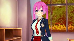 pink haired beauty in deep bridge position - flexible 3d hentai