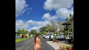 Amateur GF walks naked in the forest and on the street